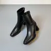 Botas finas de bico quadrado estilo retrô 2026, novas botinhas de salto alto da moda coreana para mulheres, botinhas emagrecedoras de salto grosso