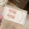 Unhas postiças francesas de pressão suave, renda de luxo leve, arte de unha com laço, atmosfera suave de alto padrão, removível, clareamento, tridimensional