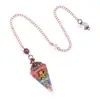 2122-Péndulo de Grava de Cristal Natural Colorida Bronce Plata Oro Resina Símbolo de Siete Chakras Péndulo Hexagonal Cónico