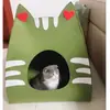 Ninho de Gato de Feltro Cama de Gato Semicerrada Rosto de Gato de Desenho Animado Removível e Lavável Dobrável Ninho para Animais de Estimação Quatro Estações Ninho Universal para Dormir