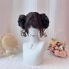 Peluca Kony [Moños Dobles Corazón] Peluca para Niñas, Cabello Corto Lacio con Dobles Moños, Estilo Loli de Moño Desmontable