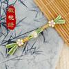Fivela de disco de cheongsam chinês, fivela de tecido trançada à mão com folha de ouro, flor de pêssego, cauda longa de pipa, botão de estilo nacional para traje Tang e Hanfu