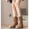 Botas de Algodón Retro de Felpa Estilo Nuevo Otoño Temprano Planas Botas Martin para Mujer Botas Cortas Gruesas Botines 2025 Otoño e Invierno Color Camel