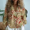 Fábrica de Origen 1688 Camisa de Mujer con Estampado de Flor de Ciruelo Vintage Holgada Cuello Solapa Blusa de Oficina Exclusiva para Venta Transfronteriza
