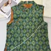Seda Simulada Nube Fragante Hilo Estilo Chino Nuevo Chino Flor Cuadrada Verde Chaleco Suave Vestido Jacquard Moda Botón Placa Camisa Bandera