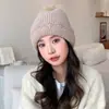 Sombreros de Punto de Lana Cálidos y Versátiles para Invierno y Otoño Estilo Coreano para Mujeres con Circunferencia de Cabeza Grande, Lindos Gorros de Punto con Pompón de Piel, Protección para las Orejas