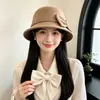 Nuevo Sombrero de Fieltro de Lana de Marca de Moda para Mujer, Sombrero de Cubo Redondo para Primavera y Otoño Estilo Coreano, Sombrero Cloche Retro Británico Versátil de Celebridad de Internet