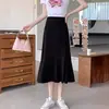 Falda de línea A para mujer de talla grande, falda de sirena para primavera-verano, para mujeres de talla grande, oculta el vientre, adelgazante, falda larga para mujeres petites, falda negra de cintura alta