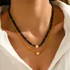 Moda Europea y Americana Transfronteriza Estilo Oscuro Cristal Hecho a Mano con Cuentas Corazón Cadena de Clavícula en Capas de Cuentas de Semilla Nicho