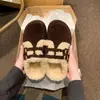 Novas Chinelos Slip-On Estilo Birkenstock Retro Outono/Inverno 2026 para Mulheres, Sola Grossa, Forrados com Lã, Bico Fechado, Chinelos Peludos para Uso Externo