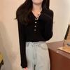 Suéter de Tricô com Gola V Novo Outono/Inverno 2025 para Mulheres, Top Camada Base Estilo Coreano, Camisa Elegante de Manga Longa para Estudante, Tendência