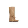 Estilo Mom de Uva, botas curtas femininas retrô de bico fino com aumento interno de altura, cadarço, patchwork e design franzido, botas de montaria de cano médio