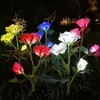 Lâmpada de Encaixe para Gramado Flor Artificial Solar Lâmpada Decorativa Externa para Jardim e Villa Lâmpada de Rosa de Três Cabeças Lâmpada de Jardim à Prova d'Água