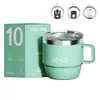 Taza de café de acero inoxidable 304 transfronteriza, taza de 10 oz con asa, doble capa con tapa, vaso de agua aislado para oficina