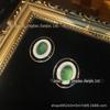 Brincos Ovais de Cobre Antigo Incrustado de Pedra Natural Verde com Design de Esmalte Preto e Branco Simples Grande