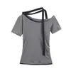 U Estilo Europeu e Americano Transfronteiriço 2026 Nova Moda Elegante Amazon Atacado Roupas Femininas Camiseta Elegante de Manga Curta Slim Fit Tomara que Caia