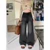 Jeans Negros Retro Estilo Americano Talla Grande para Mujer Verano Sueltos Adelgazantes Cintura Alta Pierna Recta Pierna Ancha Pantalones para Chicas con Curvas