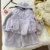 Conjunto de Lã Estilo Coreano de Inverno para Meninas, Colete de Algodão, Calças Engrossadas, Conjunto de Quatro Peças com Luvas, Roupa Quente de Algodão para Bebê