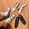 Zapatos Mary Jane de piel de oveja con puntera cuadrada y tacón grueso, diseño suave y sencillo, para mujer, nuevos 2025 primavera y verano, zapatos de ballet