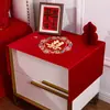 Funda de Tela para Mesita de Noche de Dormitorio de Boda Estilo Chino Nuevo, Funda Roja Festiva para Polvo de Mesa, Arreglo de Decoración para Habitación de Boda