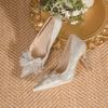 2025 Novo Estilo Strass Elegante Francês Salto Alto Noiva Cristal Sapatos de Casamento Stiletto Bico Fino