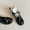 Sapatos de couro pretos estilo britânico com salto alto grosso para mulheres, nova coleção de outono 2026, sapatilhas Mary Jane versáteis e retrô