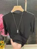 Camiseta elegante para mujer, de un solo hombro, con cuello mao pequeño y manga de tres cuartos, capa base versátil de color liso, elegante top interior de manga corta