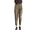 [M-4Xl] Pantalones Retro de Algodón de Talla Grande para Mujer Otoño e Invierno Color Puro Casual Holgados con Aspecto Adelgazante Harem Nueve Puntos