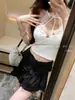 2907 # Estilo Novo de Verão Renda Puro Desejo Gola Halter Amarração Camisola Slim Fit Top Feminino com Bojo Fixo