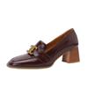 Zapatos de Mujer de Tacón Grueso Estilo Francés, Colección Otoño 2026, Puntera Cuadrada de Piel Completa, Tacón con Grano de Madera, Zapatos Mary Jane, Mismo Estilo que la Princesa Cindy