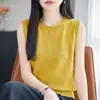 Nueva camisola de Tencel y lino para mujer de verano, cuello redondo, fina, dobladillo enrollado, holgada, versátil, top de punto sin mangas
