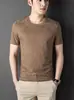 Camiseta Masculina de Seda Gelada de Verão Nova Manga Curta Gola Redonda Fina Casual Fresca Respirável Jacquard Top