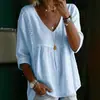 Verão 2026 Novas Blusas Transfronteiriças AliExpress Blusas Europeias e Americanas Cor Sólida Gola V Moda Casual Férias Deslocamento