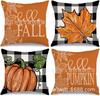 Funda de almohada de otoño caliente transfronteriza Acción de Gracias hoja de arce calabaza funda de almohada decorativa material de lino venta directa de fábrica