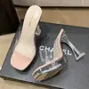 Sandálias de plataforma dançantes de tubo de aço, saltos altos para desfiles de moda, 11CM, estilo balada, sexy, à prova d'água, chinelos de cristal transparente boca de peixe para mulheres