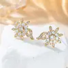 Aretes de Exportación de Comercio Exterior Forma de Flor Diamante de Imitación Oro Cristal Diseño Brillante Estilo Fila Soportes Plataforma Calcetín Dropshipping