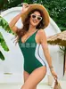 Traje de baño de una pieza para mujer, popular transfronterizo de AliExpress Amazon, europeo y americano, multicolor, cuello en V, visualmente adelgazante, cintura entallada, espalda descubierta.