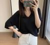 3000+ Itens de Guarda-Roupa Decote V Efeito Emagrecedor Solto Preguiçoso Manga Curta Franzido Alta Elasticidade Estilo Ocidental Seda Modal Camiseta Top