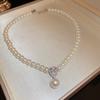 Collar Geométrico Vintage de Perla Imitación Zircón Gota de Agua Nicho Francés Lujo Ligero Elegante Celebridad de Internet de Gama Alta Collar de Clavícula para Mujer