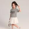 Pudding Haru Roupas Infantis Roupas de Verão Meninas Camiseta Doce Verão 2025 Novo Moda Infantil Gola Redonda Estampada Manga Curta