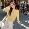 Suéter de punto trenzado con cuello redondo para mujer, nuevo estilo otoño e invierno, manga larga, corte ajustado, base de punto gris, camisa base de punto color albaricoque