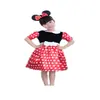 Fondo Rojo Punto Blanco Redondo Impreso Satín Brillante Tela para Disfraz cosplay Tela para Disfraz de Minnie cosplay