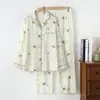 Pijama Sencillo de Algodón de Doble Gasa Japonés para Mujer, Primavera, Otoño, Verano, Delgado de Manga Larga, Se Puede Usar Afuera, Ropa de Casa