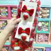 Lindo Laço de Seda Vermelho Cereja Brilhante com Strass Bordado de Pelo e Morango de Tecido Presilha de Cabelo Infantil para Acessórios de Cabelo de Ano Novo