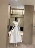 Tiro real: Vestido curto de manga curta estilo doce para mulheres, estilo francês de outono, acinturado, em linha A, emagrecedor, longo 18623