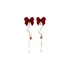 Brincos de Ano Novo com Laço Vermelho Retrô, Brincos de Franja Doces e Fofos, Presilhas Suaves para Orelha para Mulheres