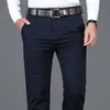 Pantalones Casuales Gruesos de Algodón Puro Talla Grande para Hombre Otoño e Invierno Negocios Sueltos Rectos Elásticos Pantalones de Hombre Cintura Alta Negros Largos