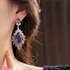 Pendientes de Borla Full Diamond Super Brillantes de Lujo Ligero Pendientes Exagerados Retro de Gama Alta Elegantes Pendientes Atmosféricos de Diamante Morado Encantadores para Mujer