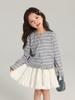 Pudding Haru Girls Cárdigan de Punto Rayado 2025 Nuevo Dulce y Lindo Bloque de Color Cuello Redondo Suéter Chaqueta para Niños
