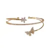 Pulseira Aberta de Zircônia em Formato de Pétala e Borboleta, Elegante, Exclusiva, Fashion e Versátil, com Toque Luxuoso e de Alto Padrão, Pulseira Super Brilhante para Mulheres
